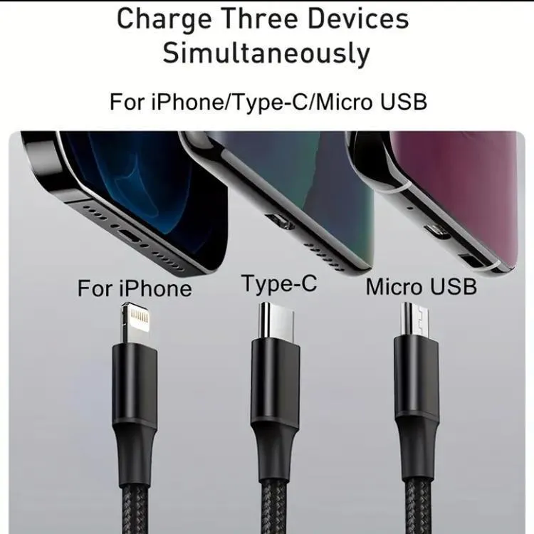 3 in 1 Charging Cable Aluminum Night Light Design