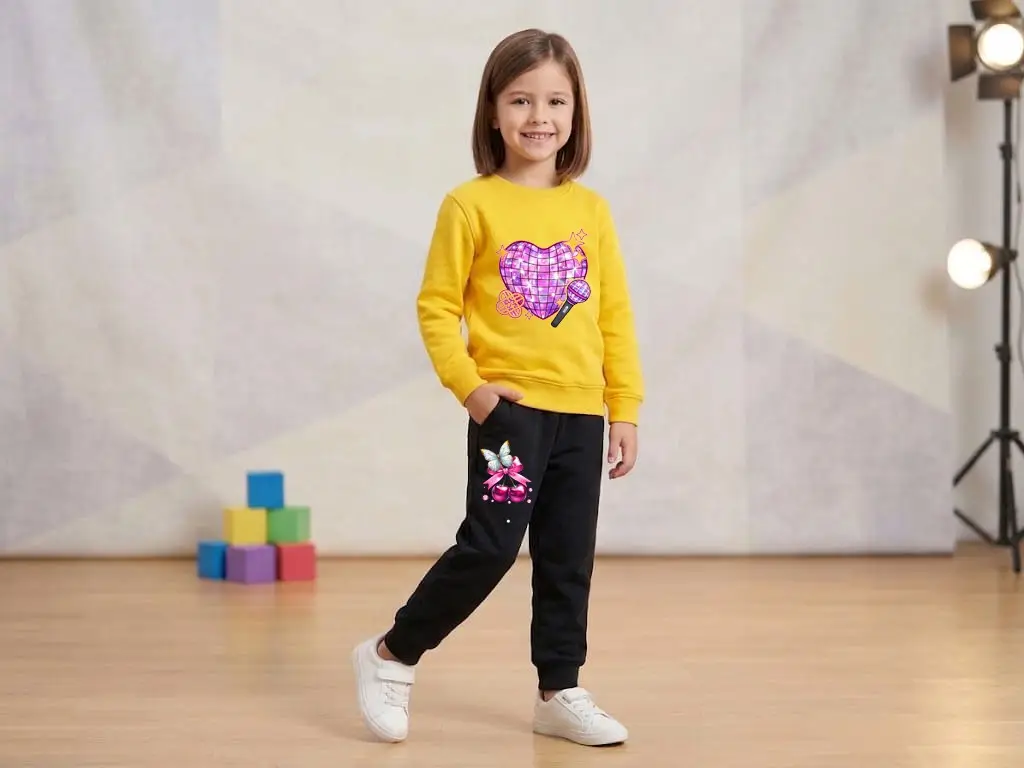 2 Pcs Girl's Fleece Printed Sweatshirt Tracksuit