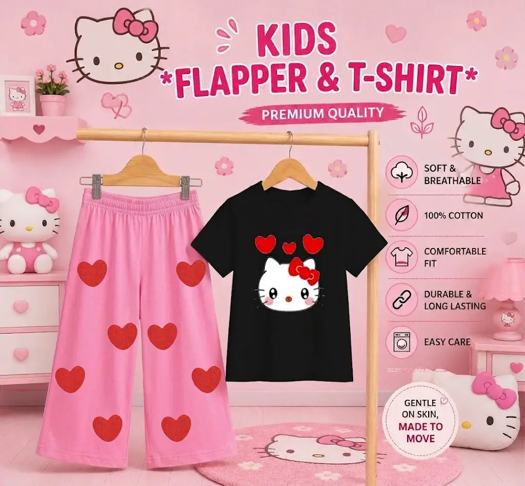 2 Pcs Girl's Stitched Jersey Printed Pajama And Shirt