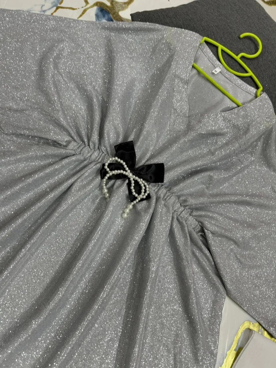 Grey Jersey Frock Set for Girls 1-12 Years with Pearl Bow