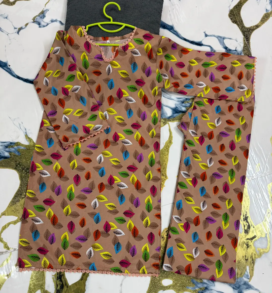 2 Pcs Girl's Cotton Printed Kurta And Trouser