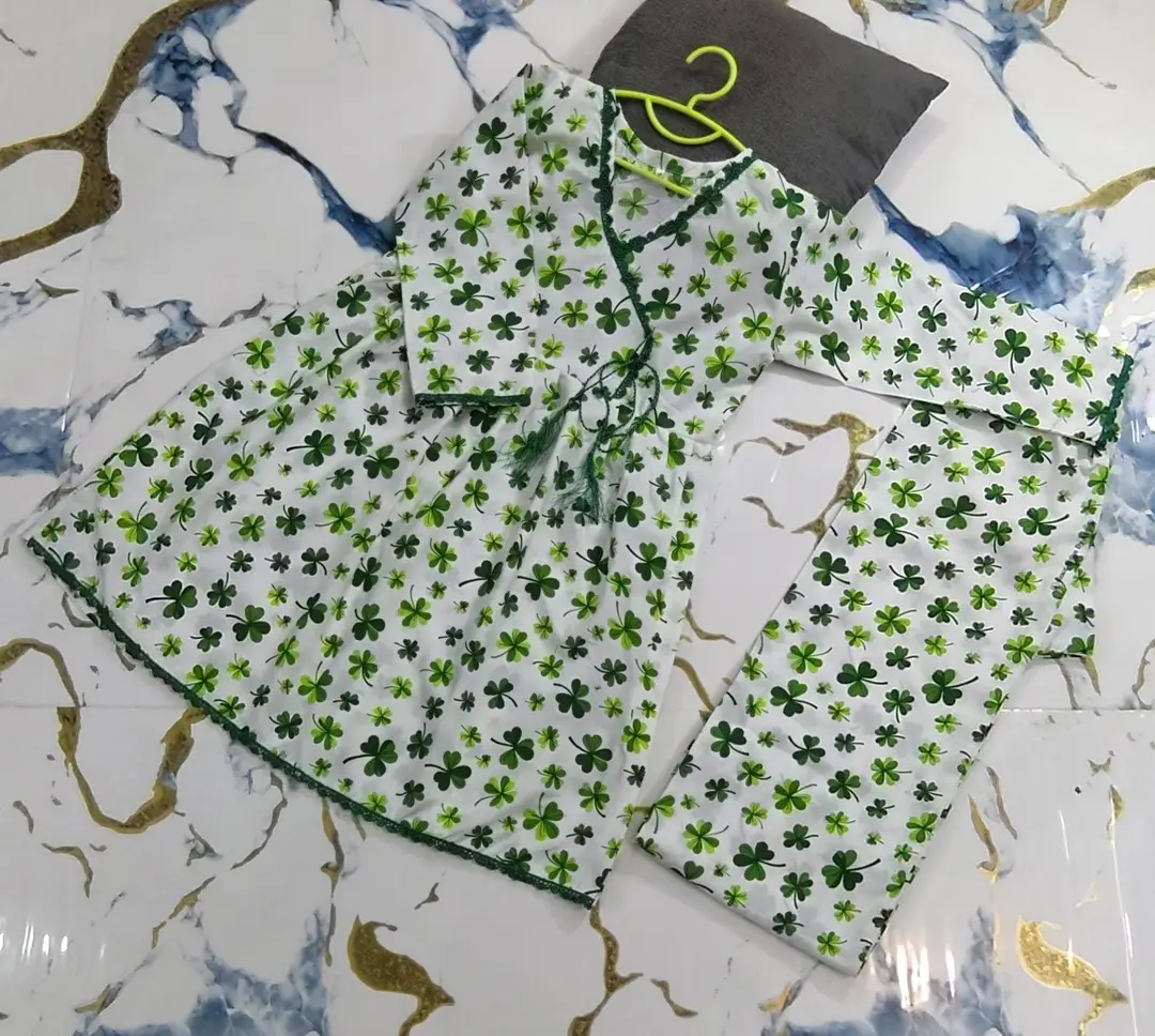 2 Pcs Girl's Cotton Printed Kurta And Pajama