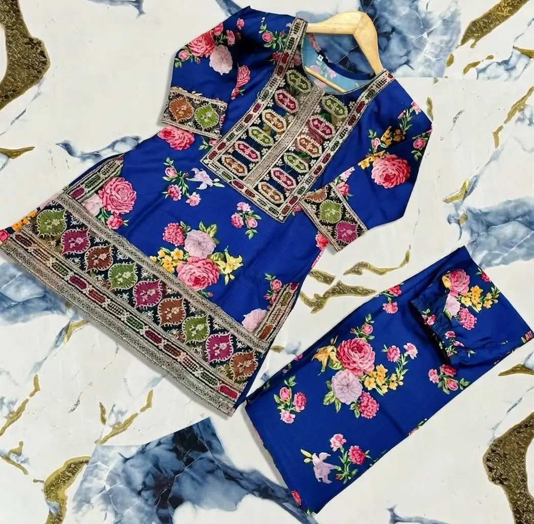 2 Pcs Girl's Arabic Lawn Printed Kurta And Trouser
