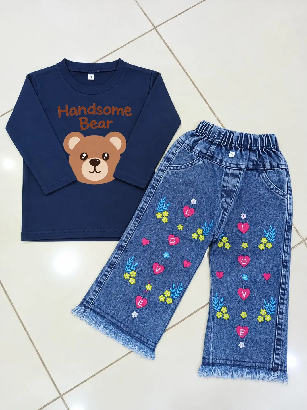 2 Pcs Girl's Jersey Printed Shirt & Pants Set