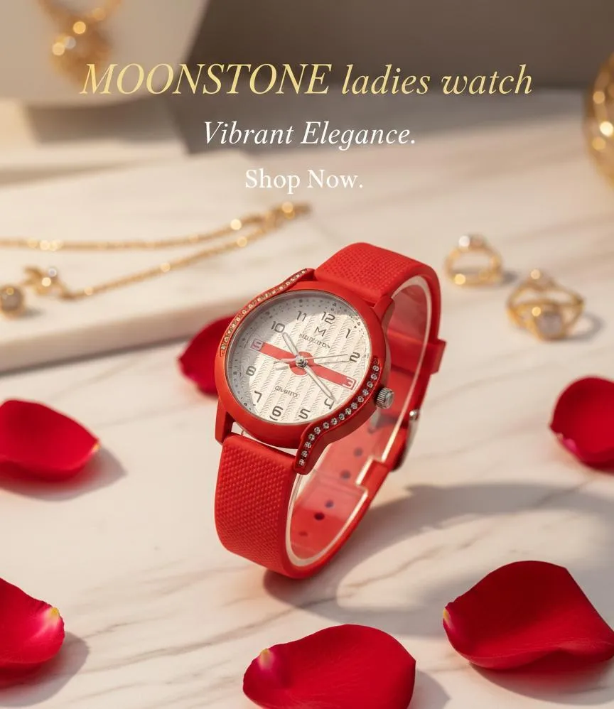 Women Red Silicone Analog Watch with Crystal Accents