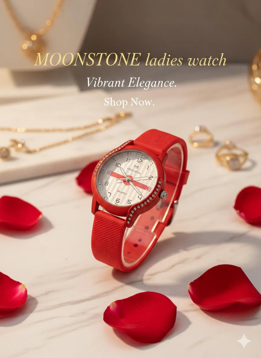 Women Red Silicone Analog Watch with Crystal Accents