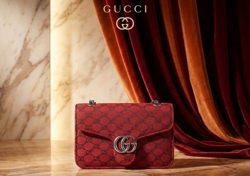 Red Velvet Printed Girl's Shoulder Bag with Chain Strap