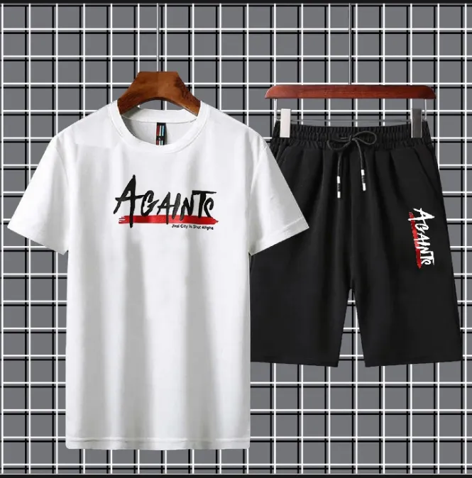 2 Pcs Men's Dri Fit Printed T-Shirt & Shorts Tracksuit