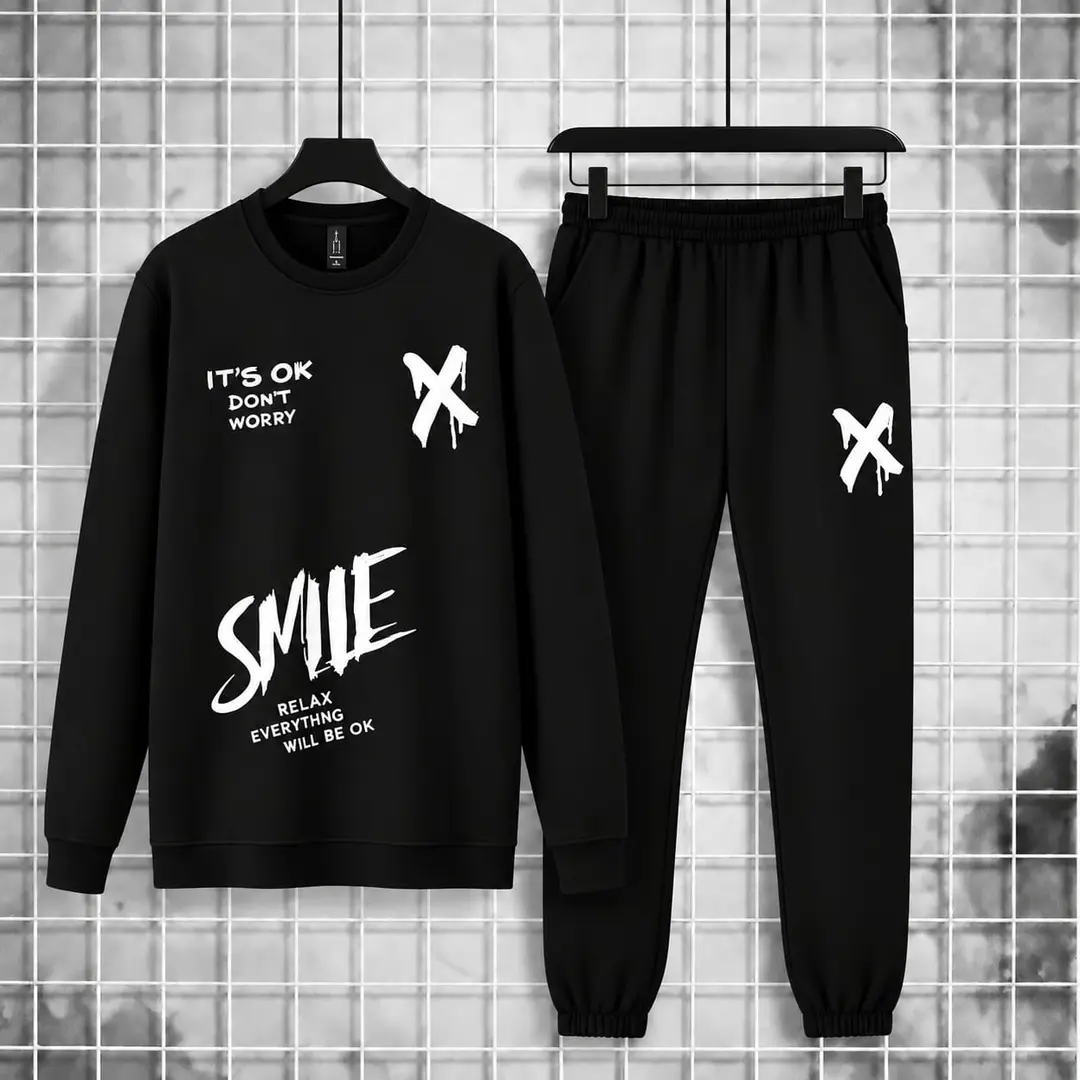 2 Pcs Men's Fleece Printed Sweatshirt Track Suit
