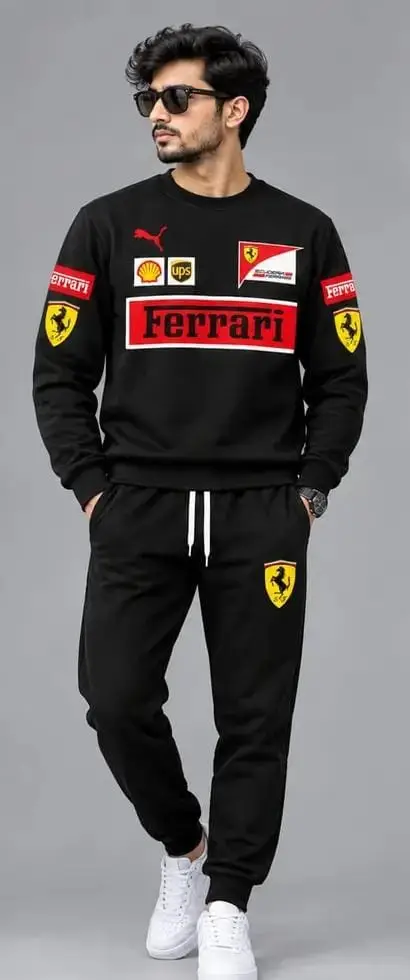 2 Pcs Men's Fleece Printed Sweatshirt Track Suit