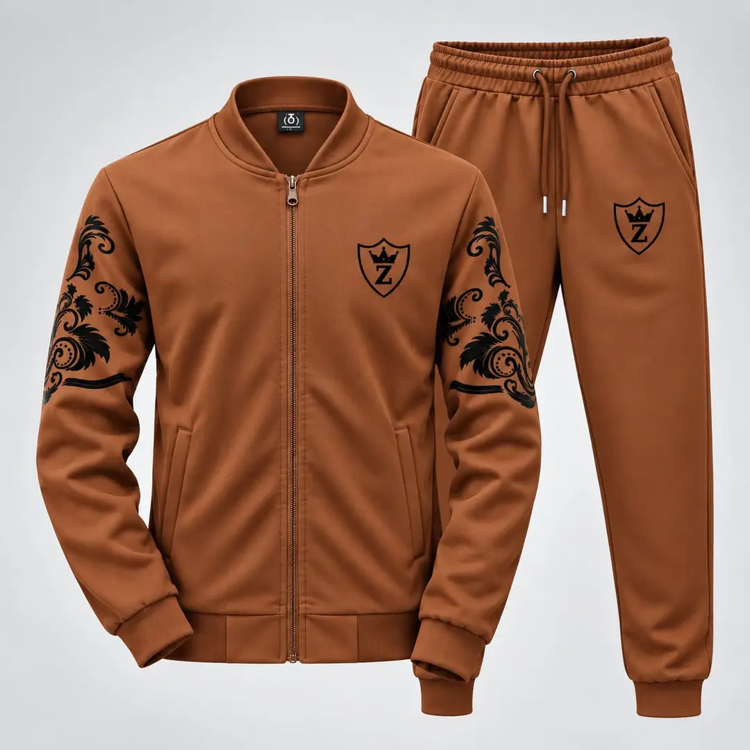 2 Pcs Men's Fleece Printed Zipper Track Suit
