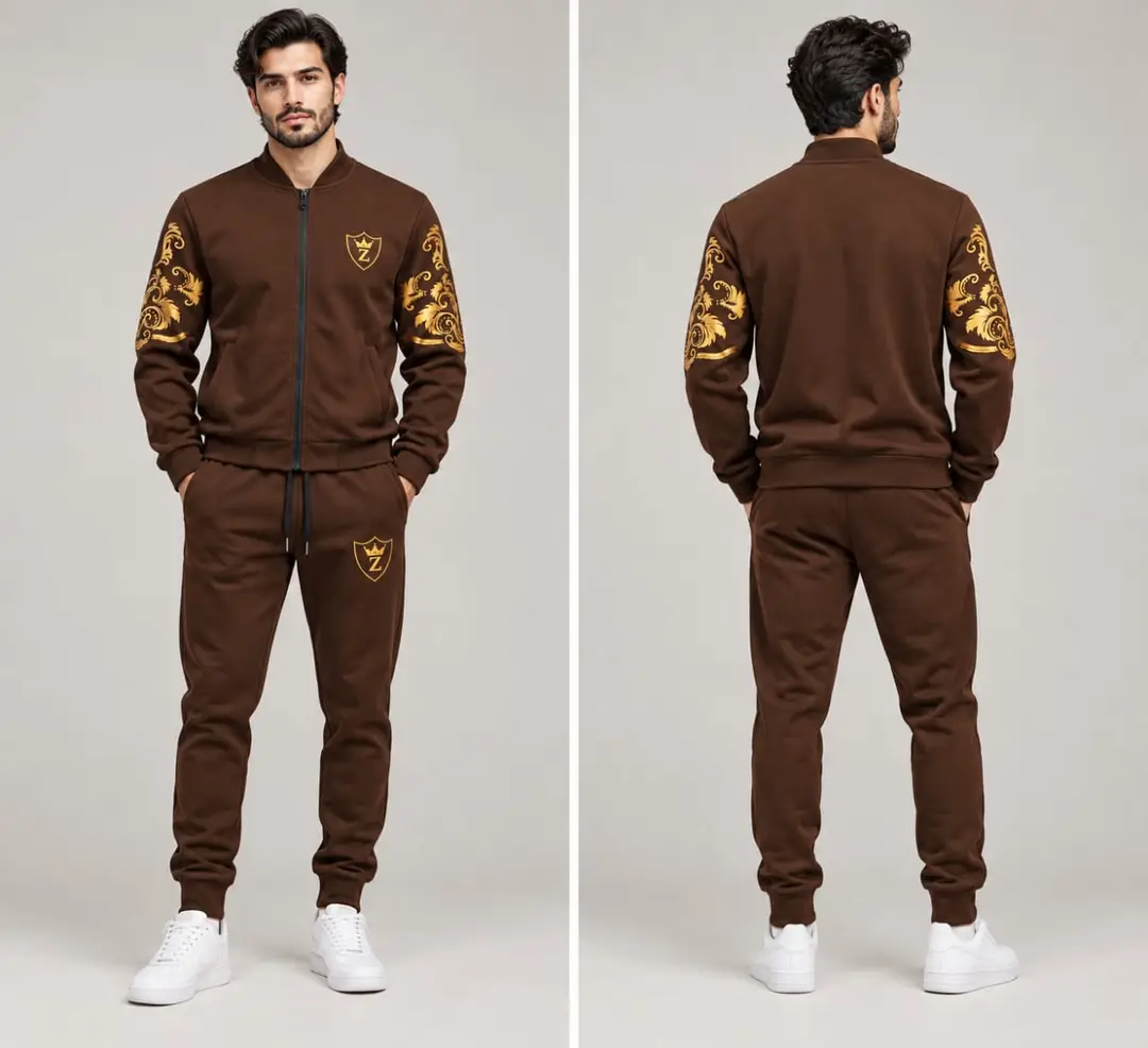 2 Pcs Men's Fleece Printed Zipper Track Suit