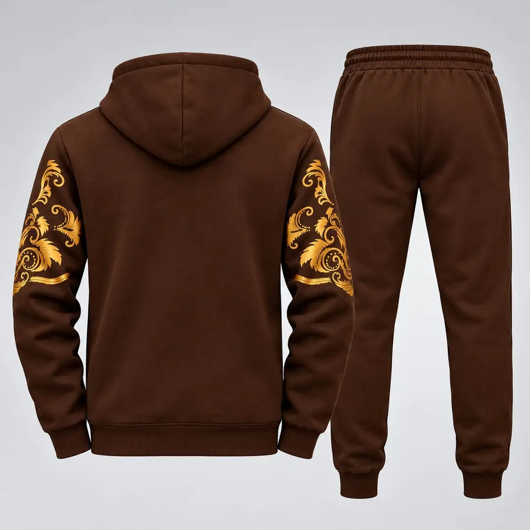 2 Pcs Men's Fleece Printed Hoodie Track Suit