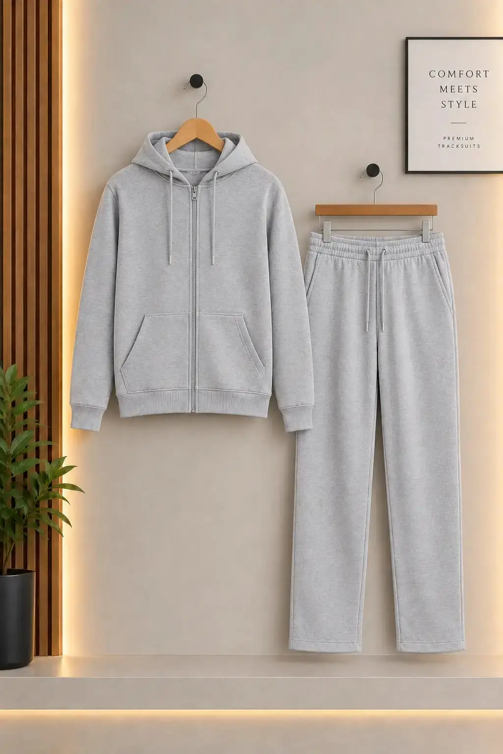 2 Pcs Men's Fleece Plain Zipper Track Suit