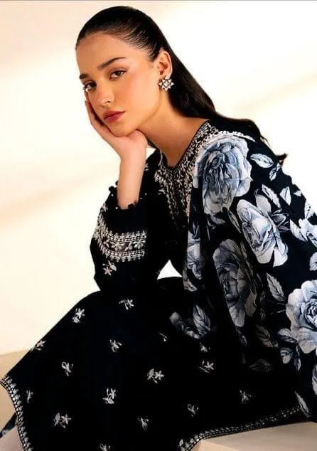 Black Embroidered 3-Piece Lawn Suit for Women