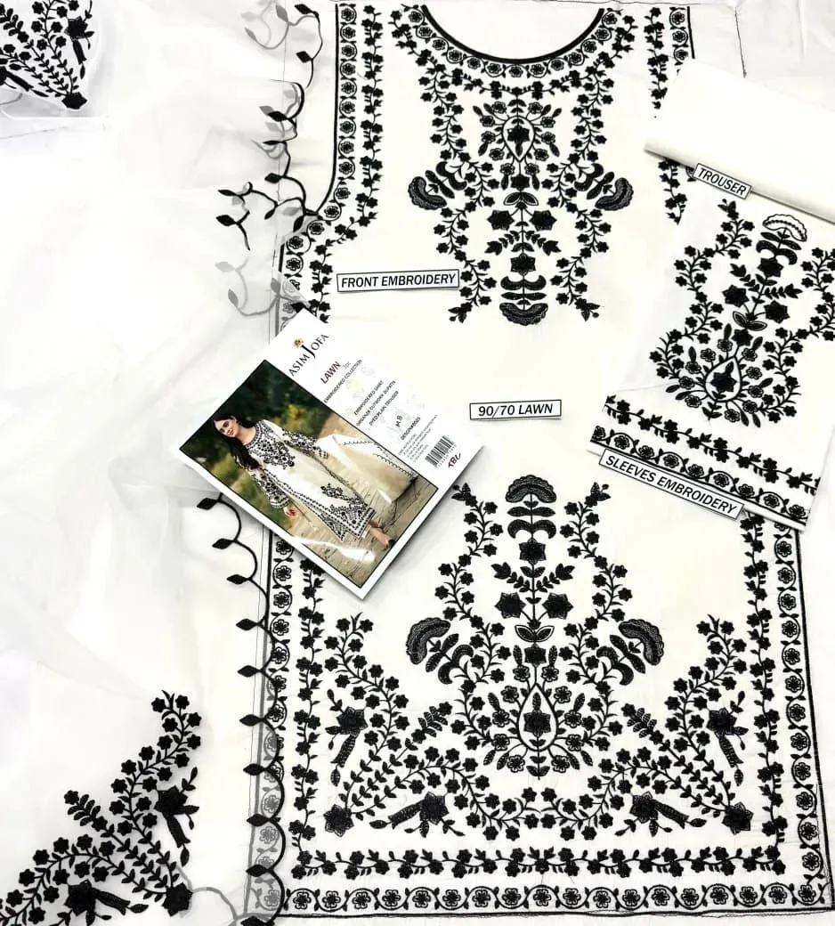 White Embroidered Lawn 3Pcs Set for Women