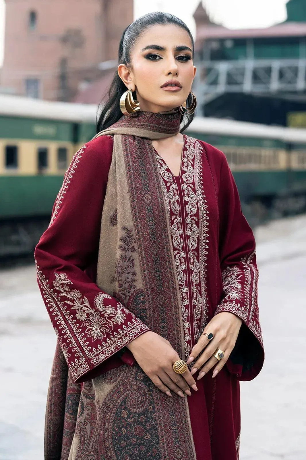 Maroon Embroidered Lawn 3Pcs Set for Women