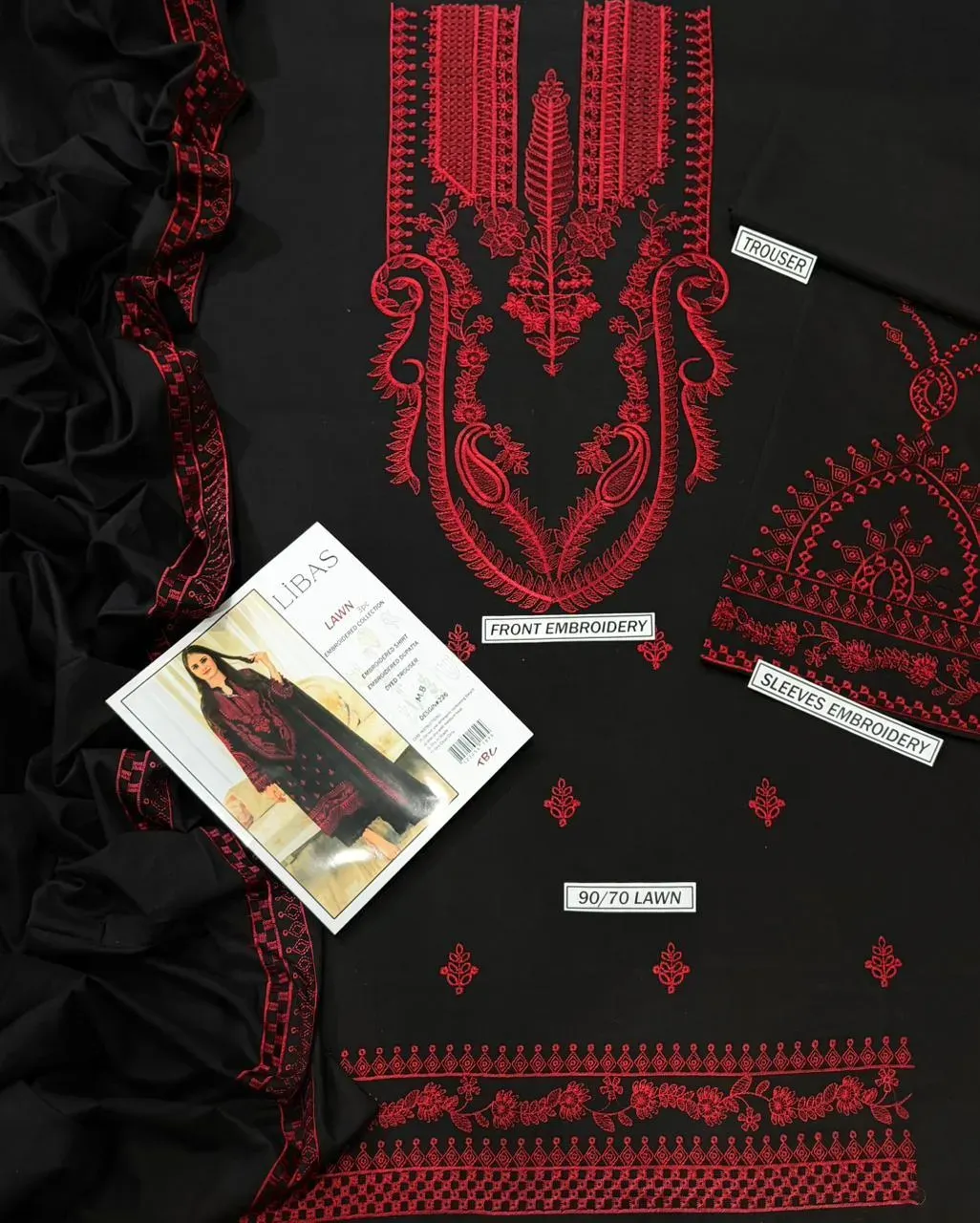 Black Embroidered Lawn 3Pcs Set for Women