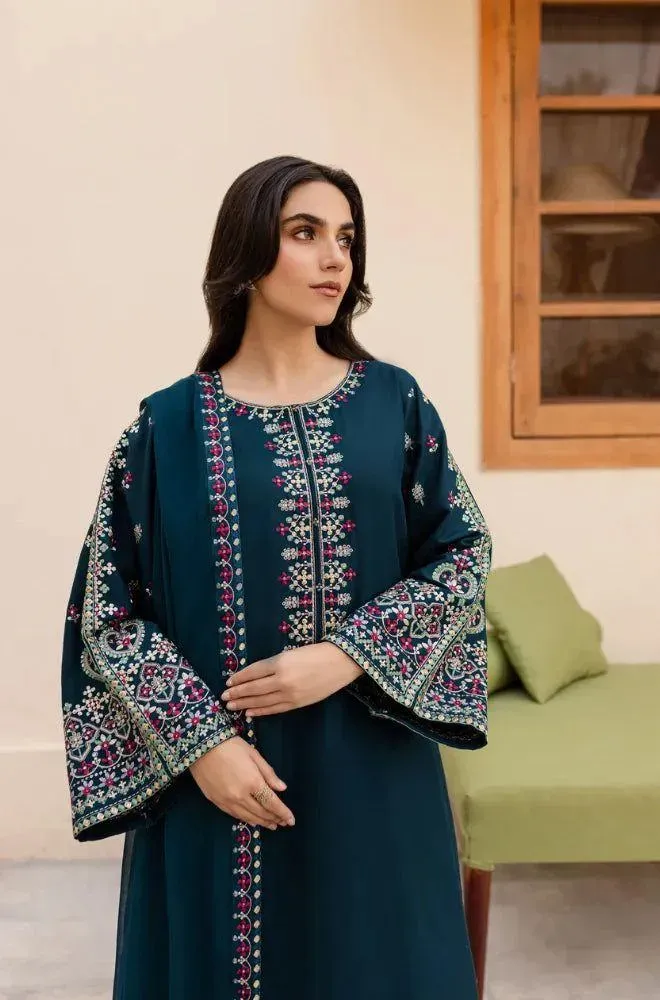 Blue Embroidered Lawn 3Pcs Set for Women