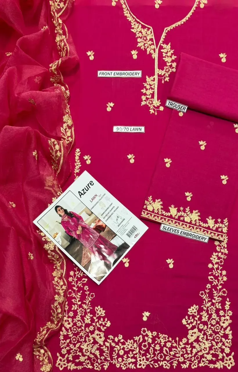 Pink Embroidered Lawn 3Pcs Set for Women