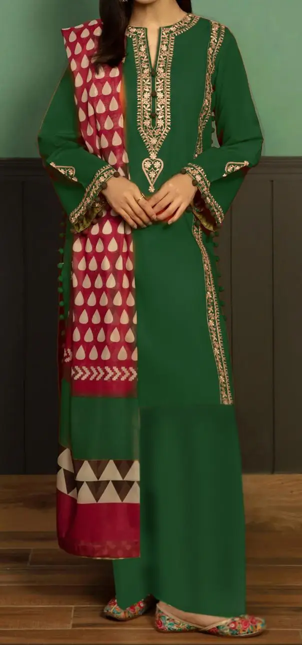 3 Pcs Women's Unstitched Embroidered Suit