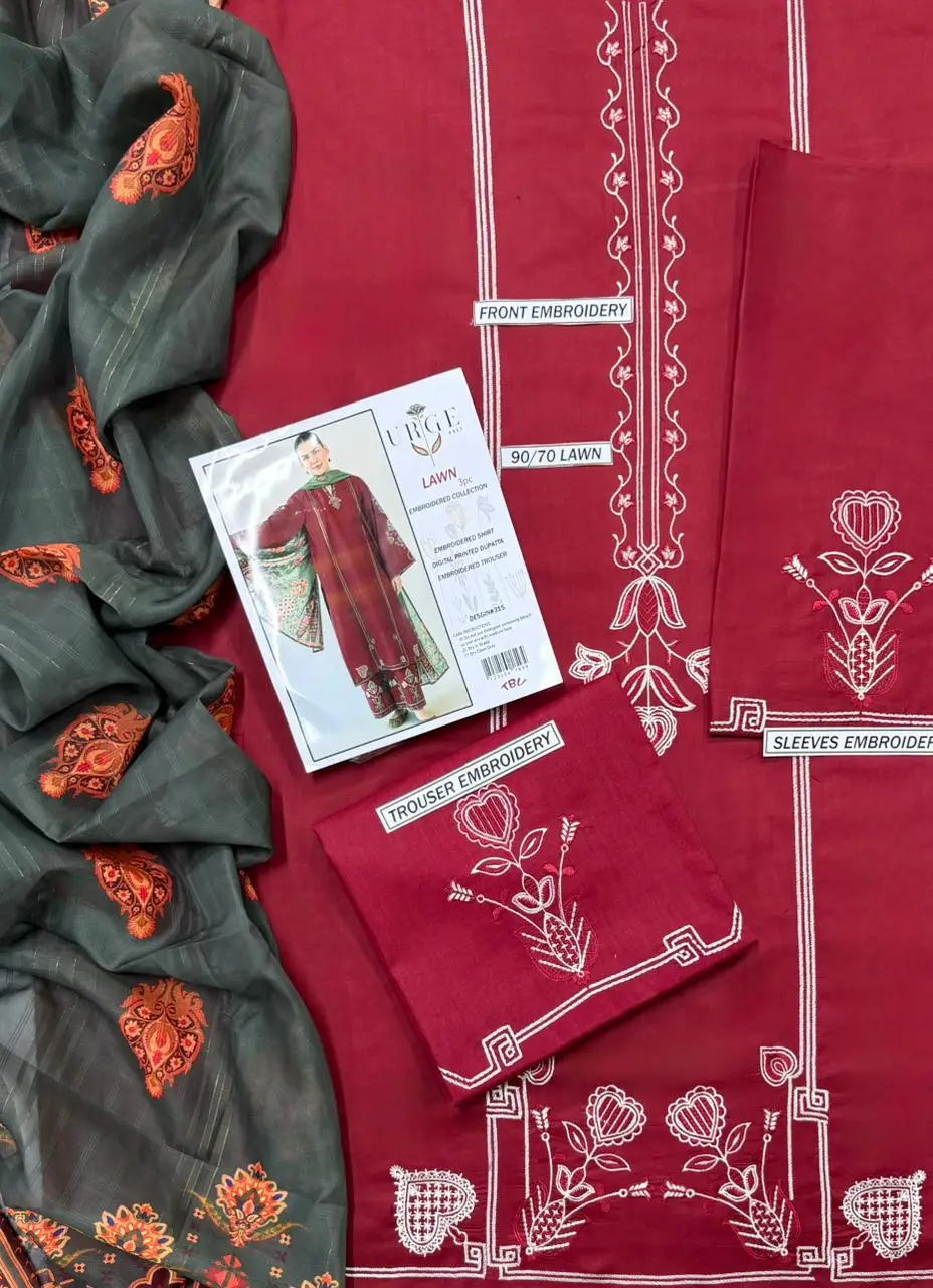 3 Pcs Women's Unstitched Embroidered Suit