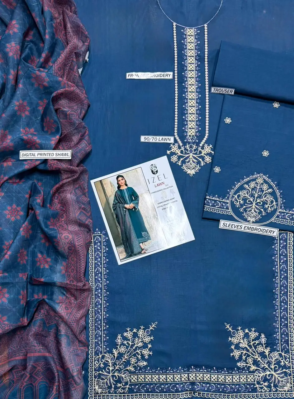 3 Pcs Women's Unstitched Embroidered Suit