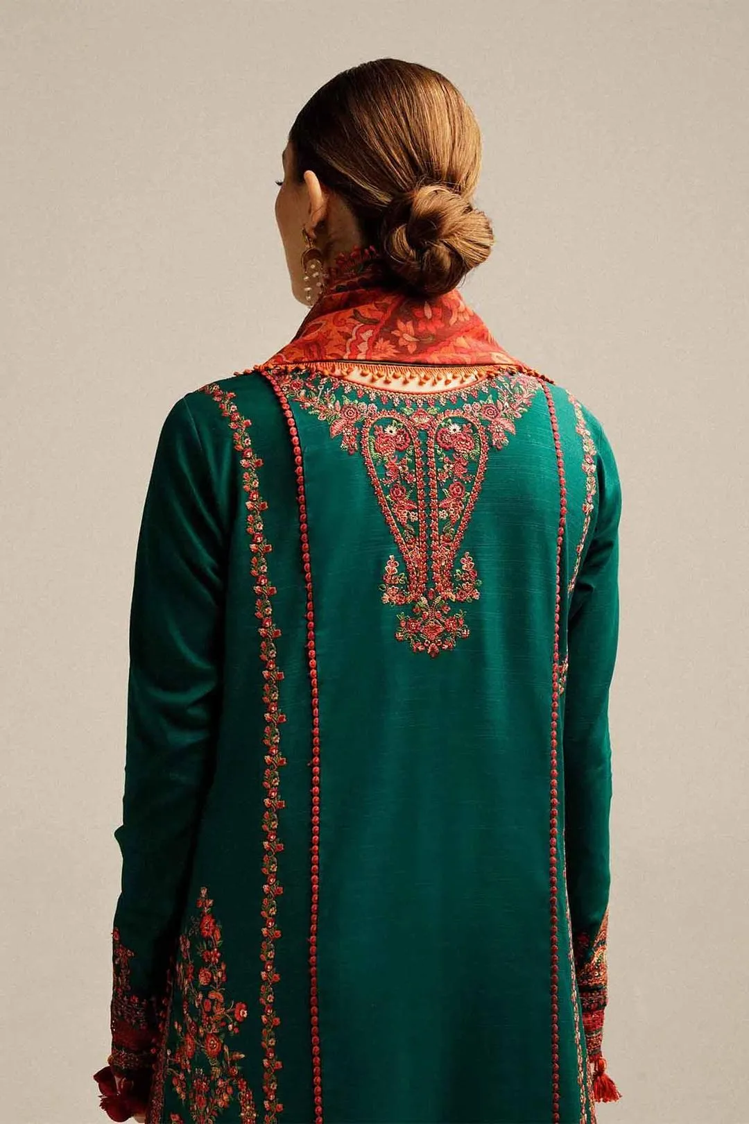Green Embroidered 3-Piece Suit for Women