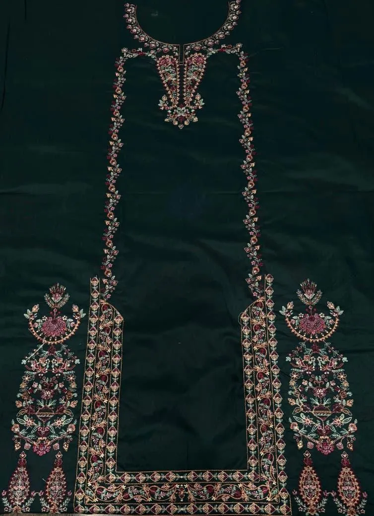 Green Embroidered 3-Piece Suit for Women