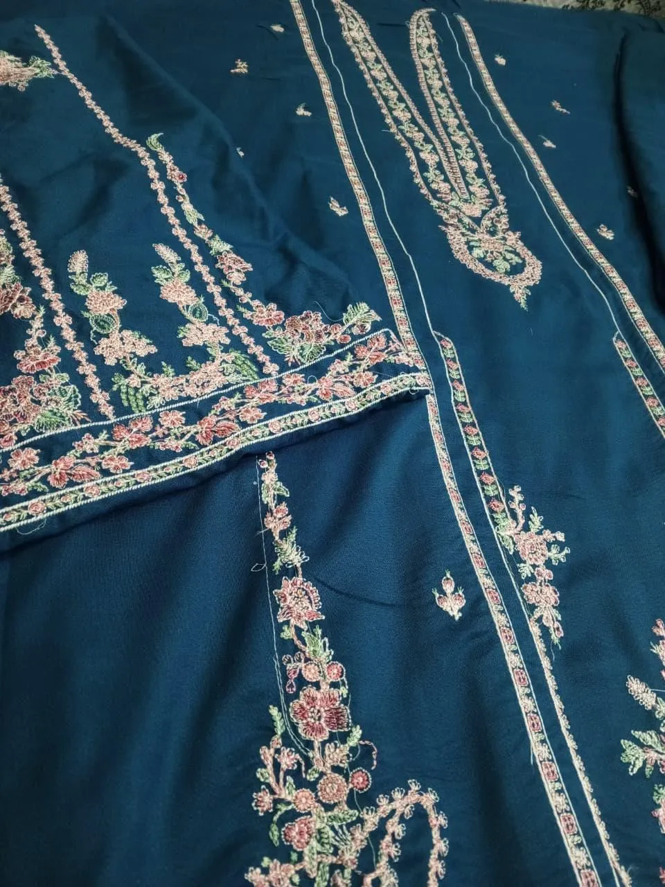 Blue Embroidered 3-Piece Unstitched Suit for Women