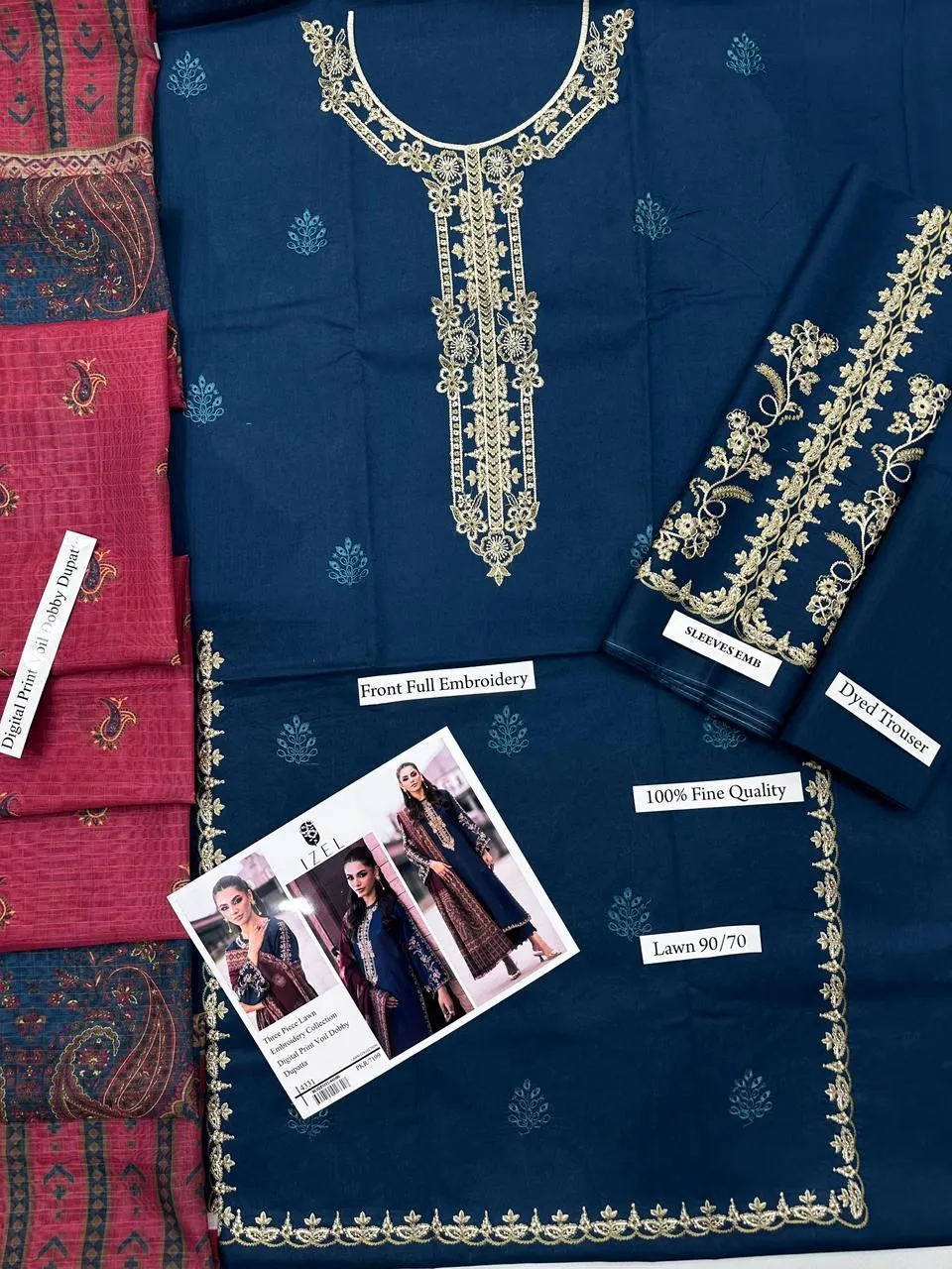 Blue Embroidered 3 Pcs Lawn Suit for Eid & Parties