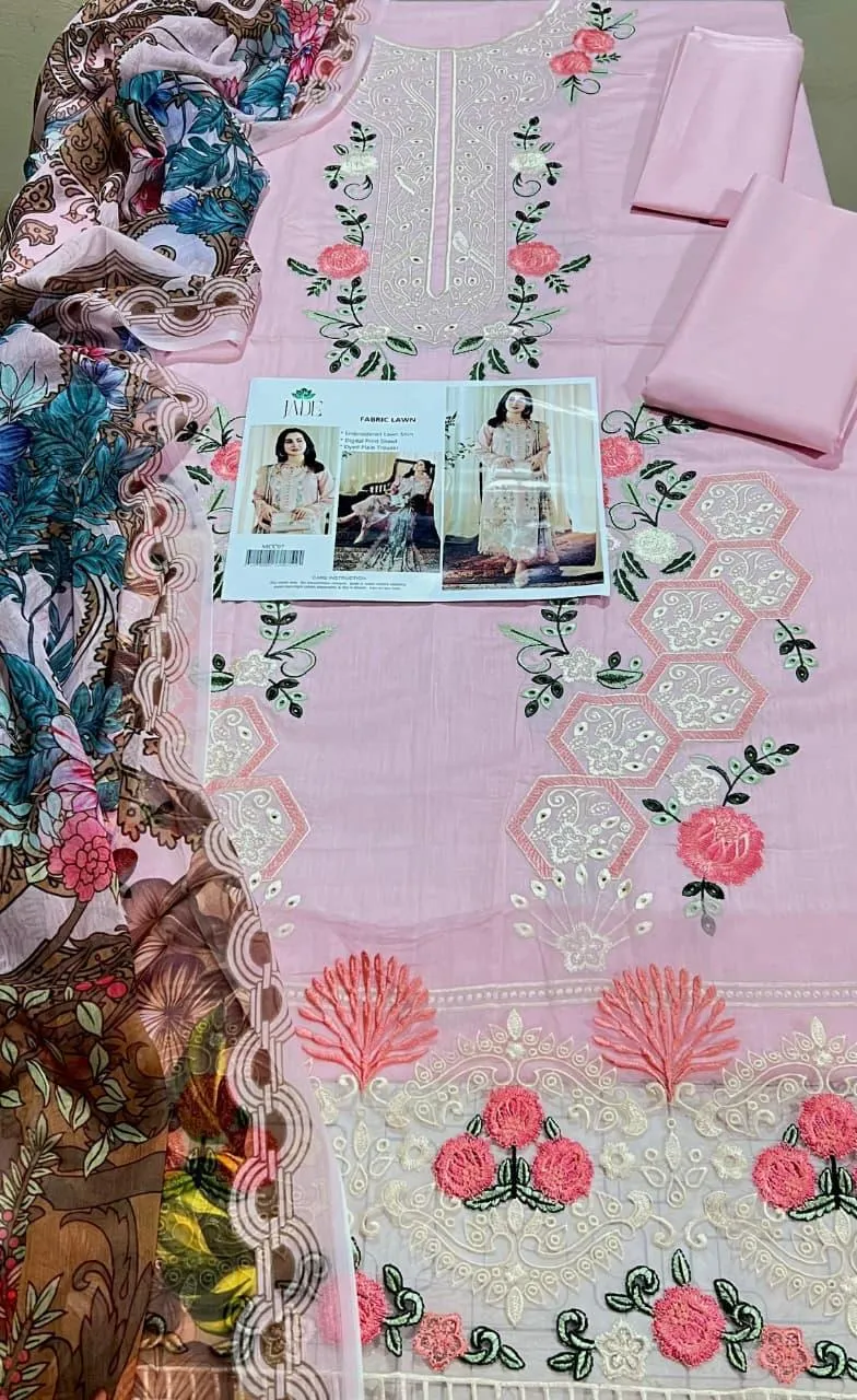 Pakistani Pink Embroidered Kurta Set with Lace Details