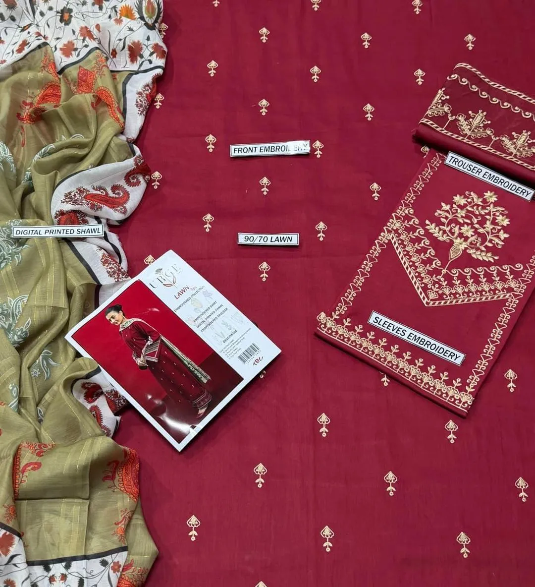 Women Maroon Embroidered Kurta Pajama with Lace Dupatta
