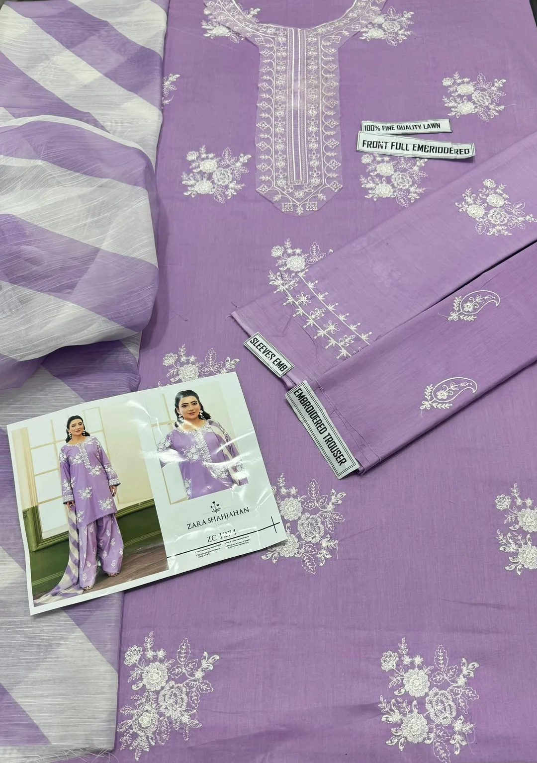 Purple Embroidered 3-Piece Lawn Suit for Women
