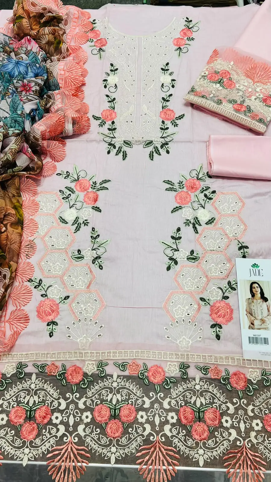 Hania Amir By Jade 3 Pcs Unstitched Chikankari Embroidered Suit