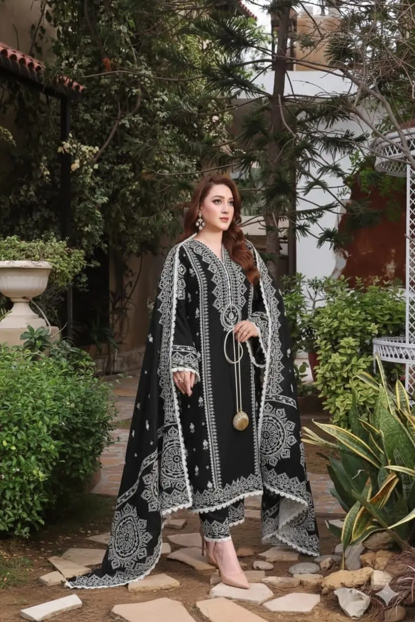 3 Pcs Women's Unstitched Embroidered Suit