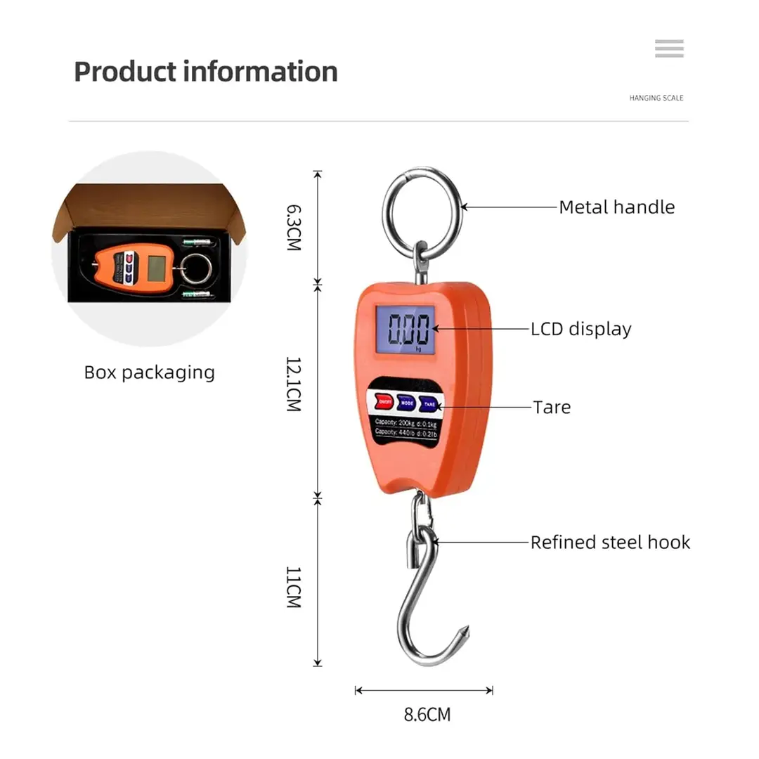 Portable Crane Scale 200kg Weight LED Display Industry Heavy Duty Hanging Hook Scales