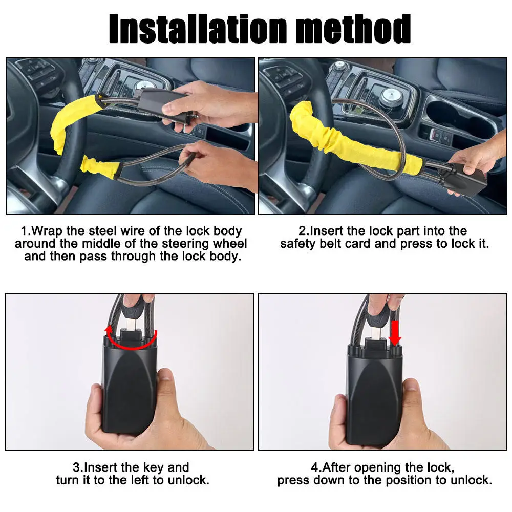 Car Security Lock With 2 Keys Anti-Theft Tool
