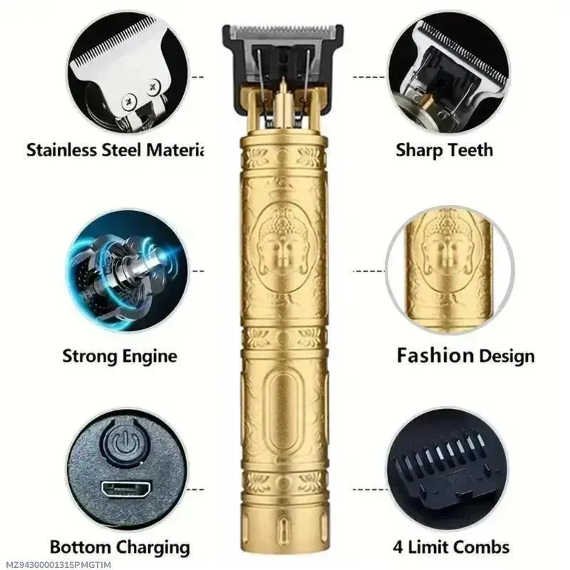 Men's Gold Buddha Design Hair Trimmer with 4 Combs