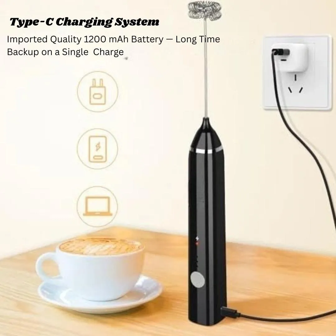 Electric Coffee & Milk Frother Handheld Mixer Black Stainless Steel