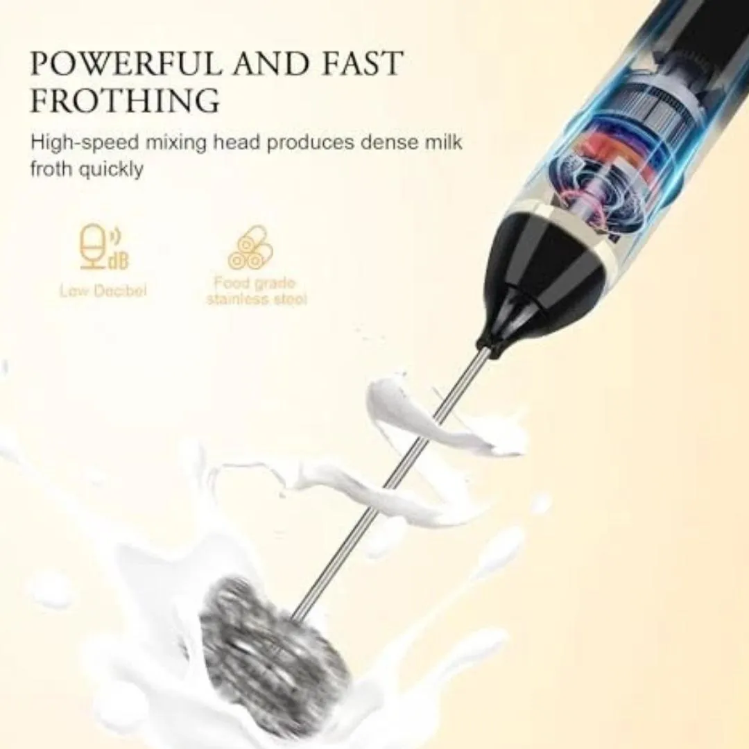 Electric Coffee & Milk Frother Handheld Mixer Black Stainless Steel