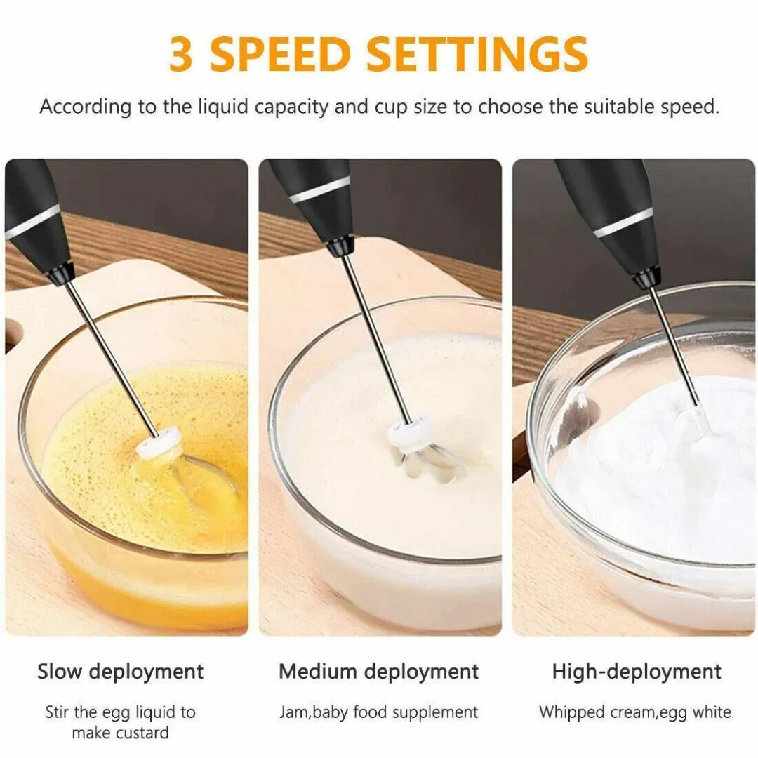 Electric Coffee & Milk Frother Handheld Mixer Black Stainless Steel