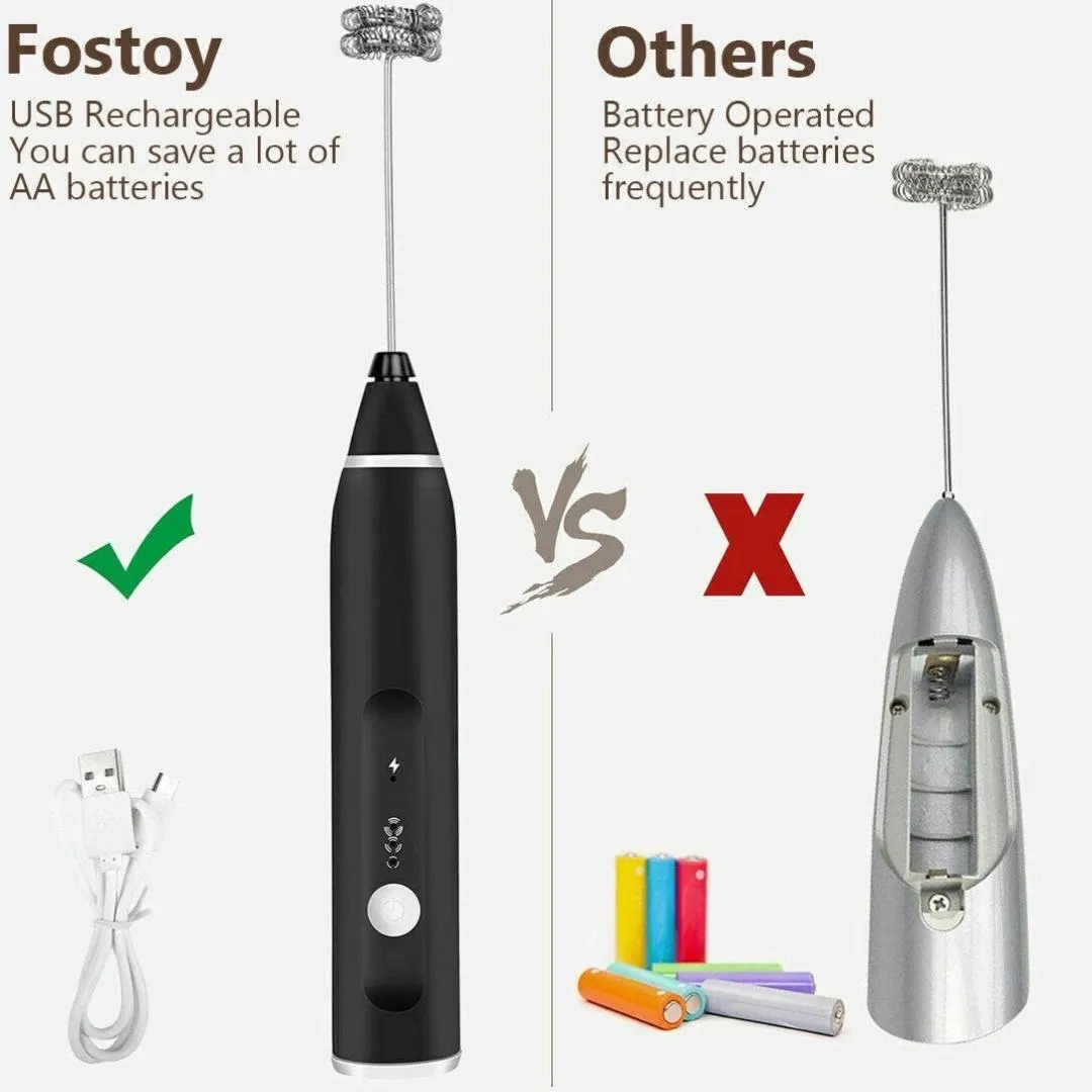 Electric Coffee & Milk Frother Handheld Mixer Black Stainless Steel