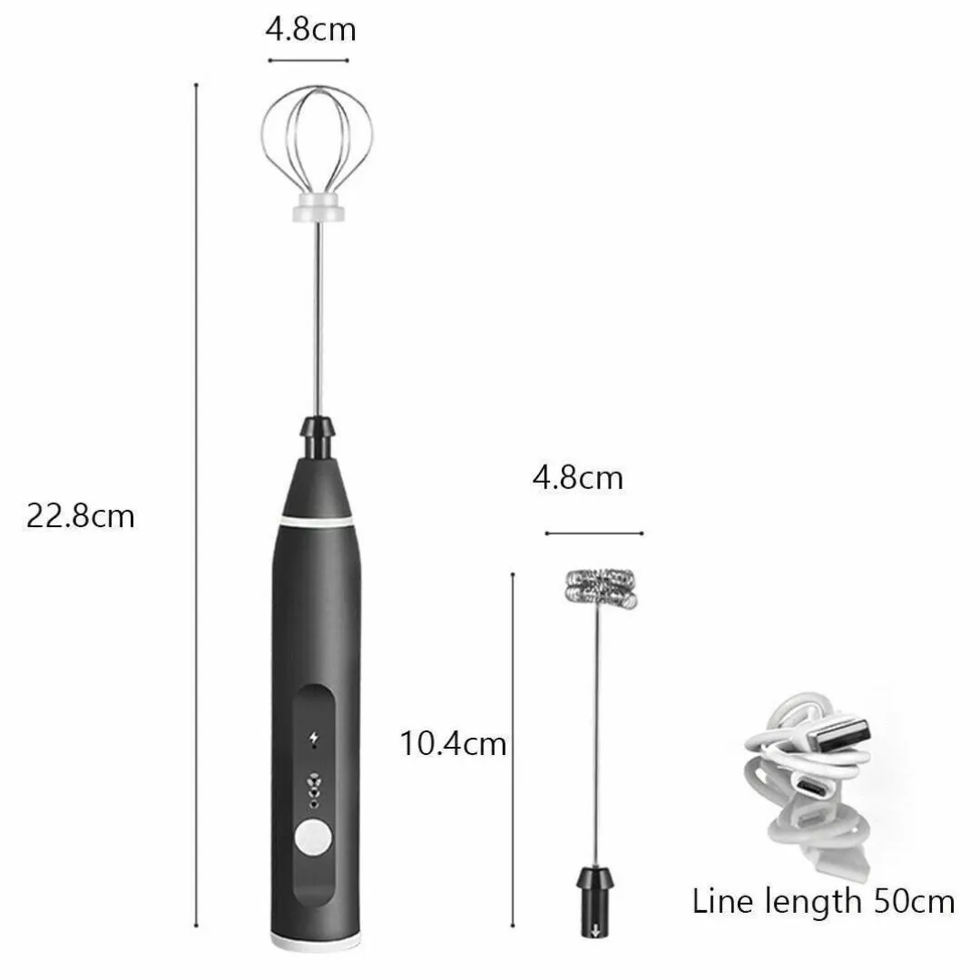 Electric Coffee & Milk Frother Handheld Mixer Black Stainless Steel