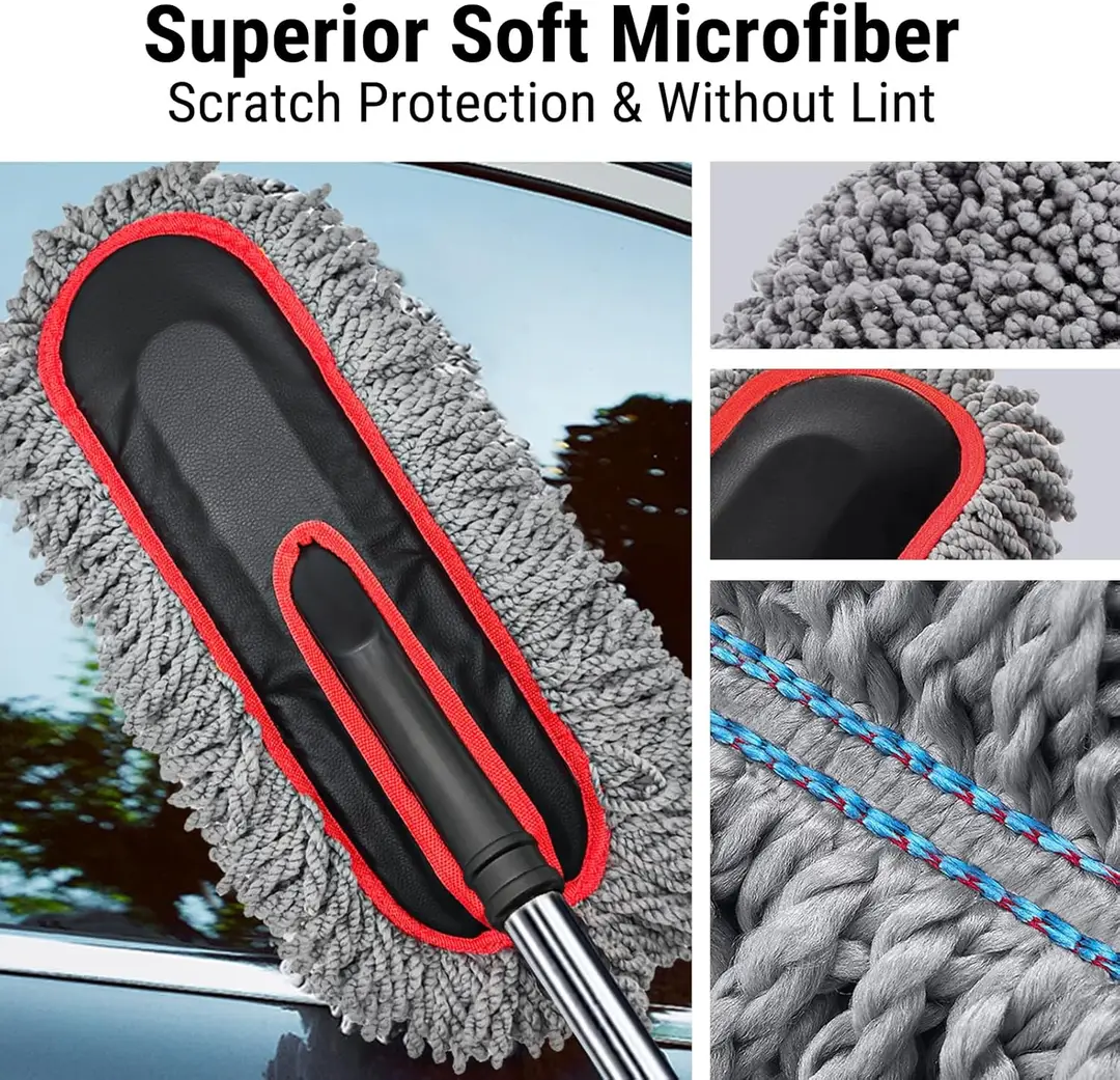 Microfiber Extendable Car Duster - Telescopic Long Handle Scratch-Free (33 Inch)