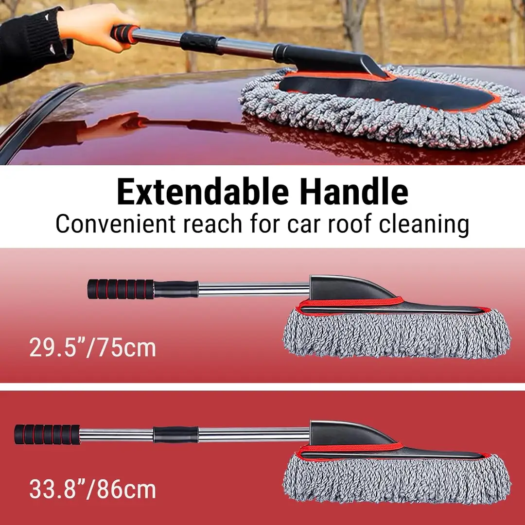 Microfiber Extendable Car Duster - Telescopic Long Handle Scratch-Free (33 Inch)