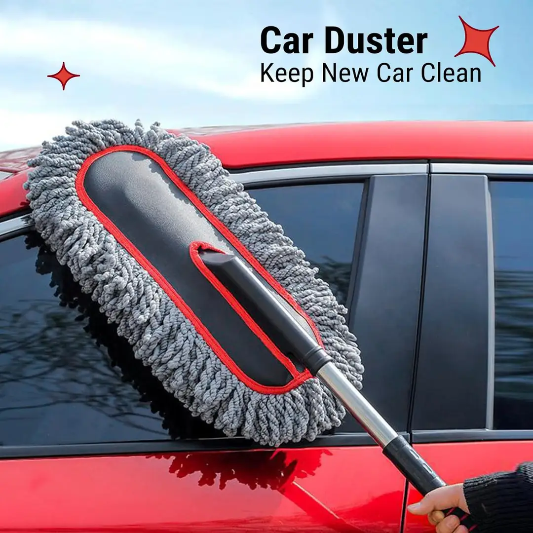 Microfiber Extendable Car Duster - Telescopic Long Handle Scratch-Free (33 Inch)