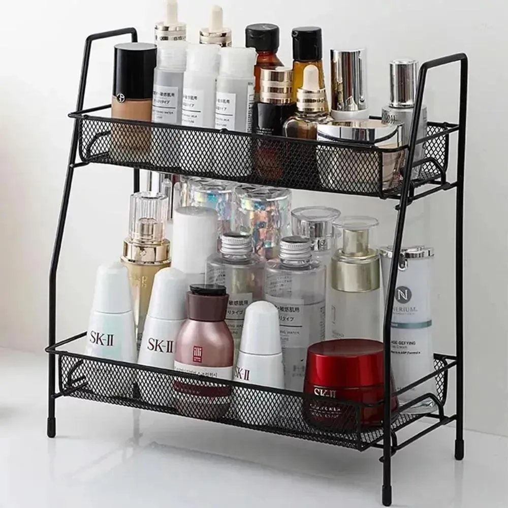 Makeup On Racks Two-Tiered Makeup & Skincare Storage Rack Black Iron – Markaz