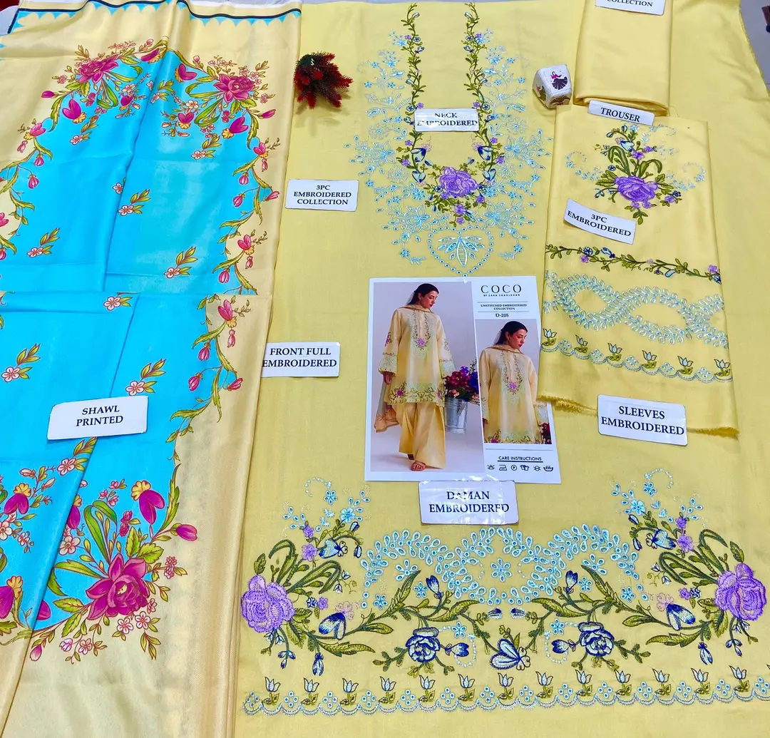 3 Pcs Women's Unstitched Embroidered Suit