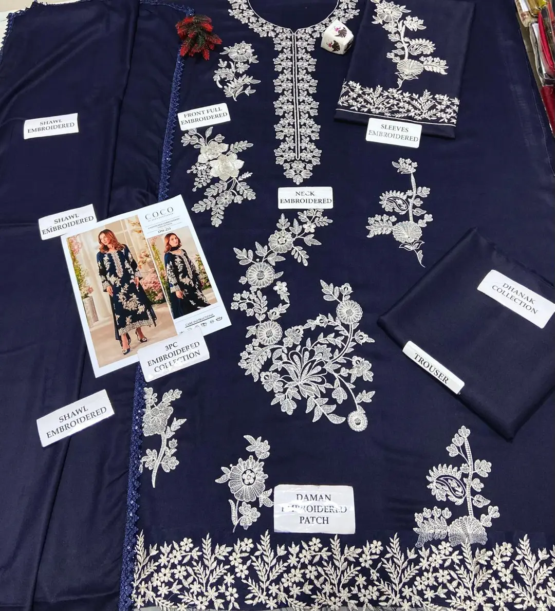 3 Pcs Women's Unstitched Embroidered Suit